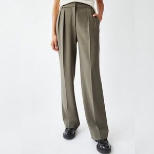 Babaton pleated Aritzia pants trouser green grey leg wide leg